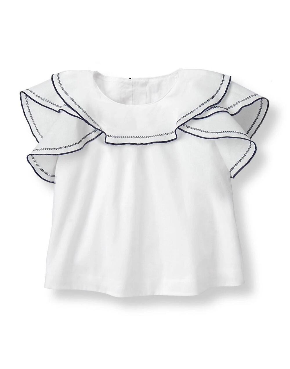 Janie & Jack Girls' White Flutter Sleeve Embroidered Top Baby Size 6-12 Months